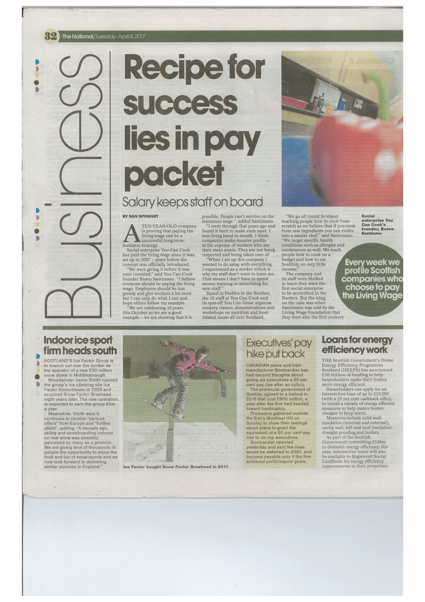Press Clipping: Recipe for success lies in pay packet, April 2017 1/2