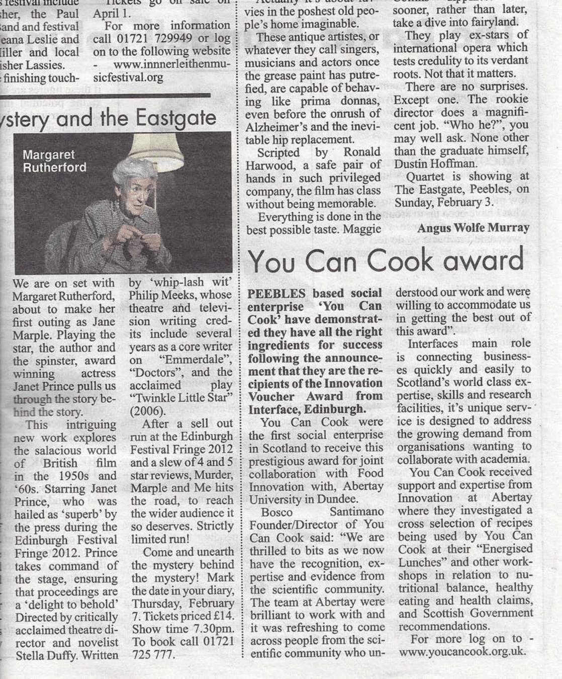 Press Clipping: You Can Cook award