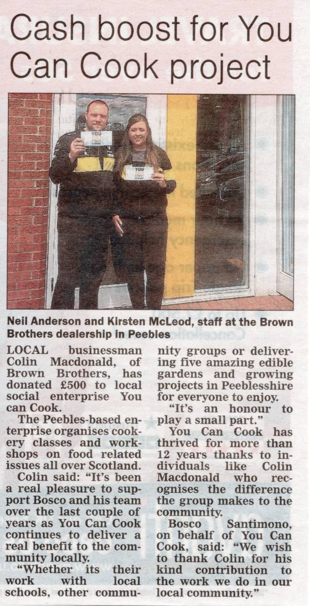 Press Clipping: Cash boost for You Can Cook project