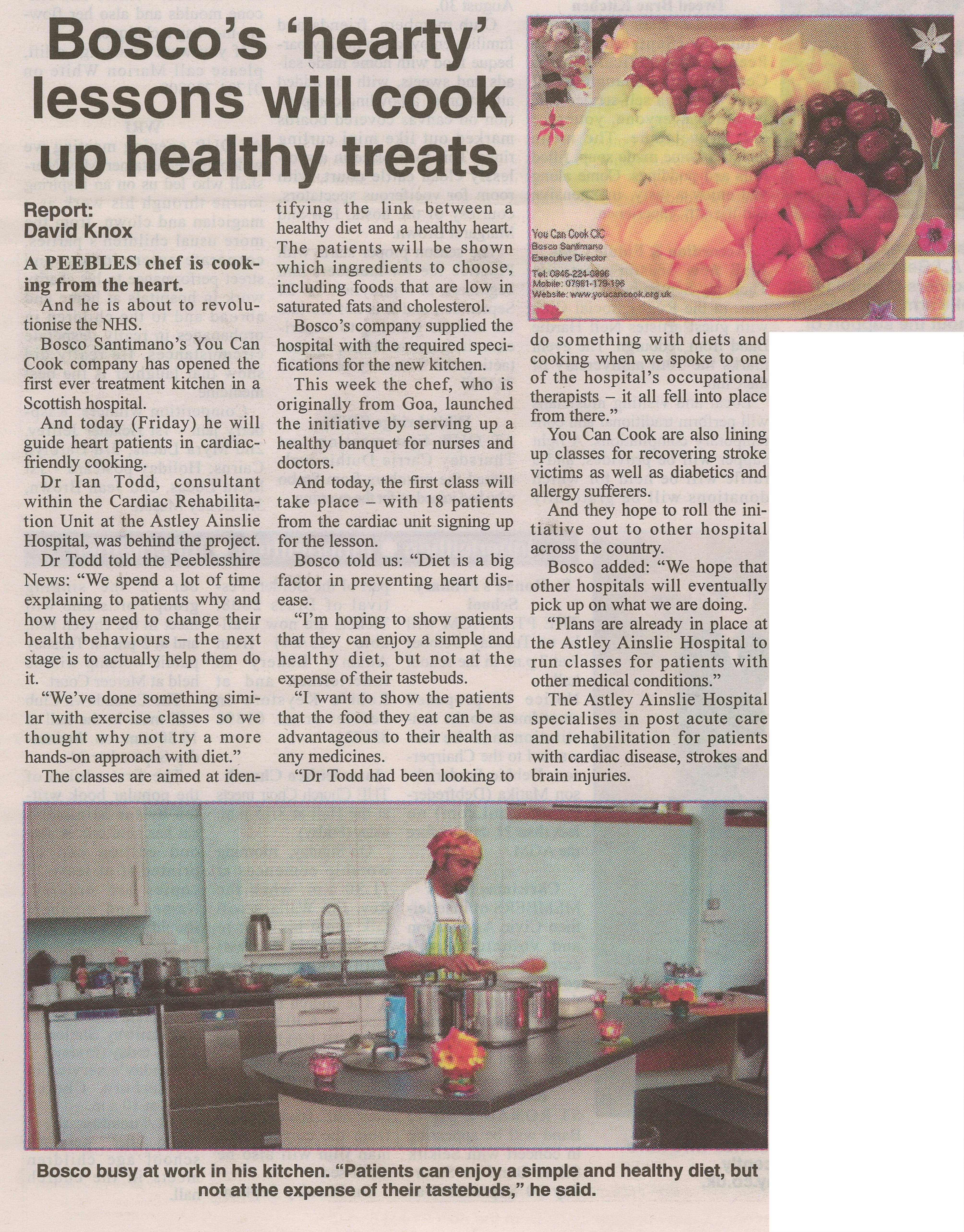 Press Clipping: Bosco's hearty lessons will cook up healthy treats