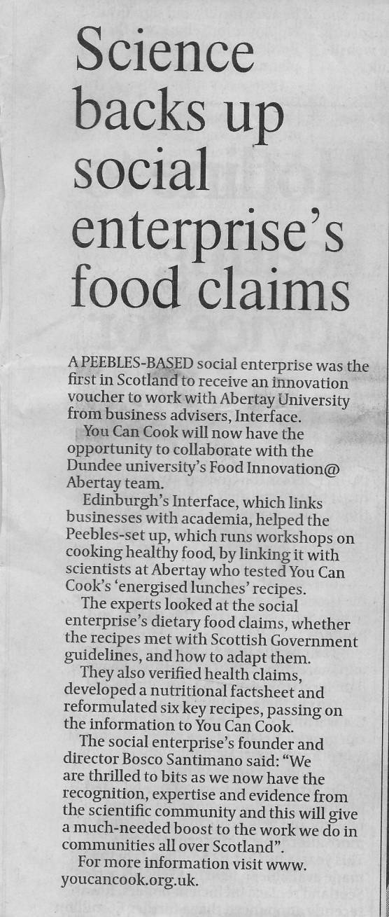 Press Clipping: Science backs up social enterprise's food claims